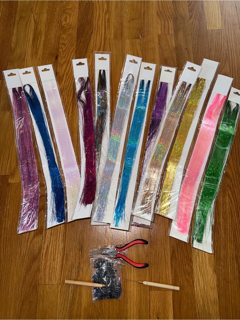 Assorted Shimmer Hair Tinsel Strands - Multi Color Pack